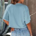 thumbnail image 4 of BVOFAR Women's Casual Half Sleeve T-Shirts Drop Shoulder Round Neck Crop Tops Summer Solid Color Tees 2025, 4 of 7