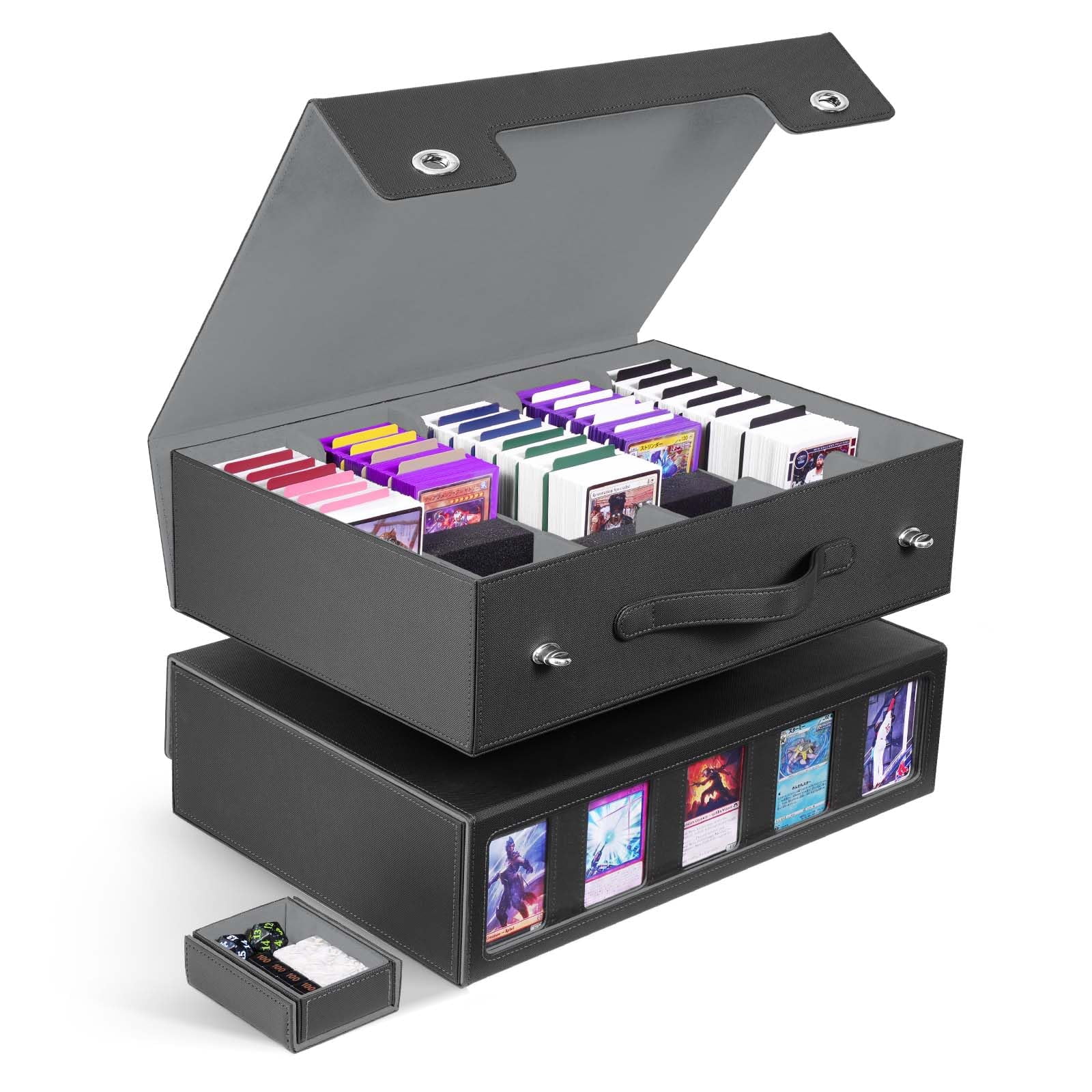 Boîte De Rangement 5 Rangées Pour 3900+ Cartes – Deck Box PTCG/TCG/CCG Avec 48 Séparateurs Et Couvercle Transparent
