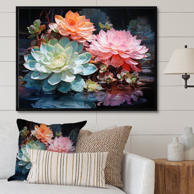 Designart Multi-Color Traditional black framed wall art, Succulent framed wall Art, Reflecting on Succulent Beauty , Succulent framed wall art decor, 44x34 inches black frame