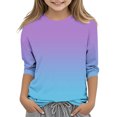 thumbnail image 1 of 2025 Filles T-Shirts Décontractés Manches 3/4 Col Rond Tops d'Été T-Shirts Unis Blouses d'Automne Pulls Tops Violet, 1 of 6