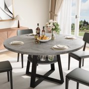 EDTara Farmhouse Round Dining Table, 47.2 Inch Circle Table With Storage for Kitchen, Dining Room, or Apartment
