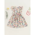 thumbnail image 2 of EYIIYE Robe Midi d'Été pour Petite Fille 1T-8T, Robe Trapèze à Manches Volantées pour Tout-Petit, Imprimé Floral, Col Rond, Robe Décontractée, Col Rond, Robe de Princesse à Fleurs pour Fête, Mode pour Enfants, Vêtements Mignons pour les Vacances, 2 of 6
