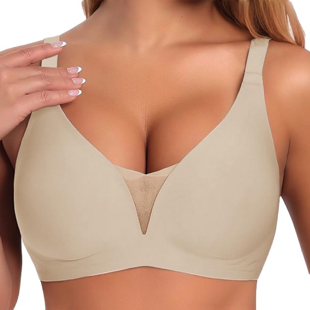 Plus Size Bras Front Closure Wireless Push Up Bra With Seamless Fixed Cup Queen Size Comfort Full Support Bra Beige S