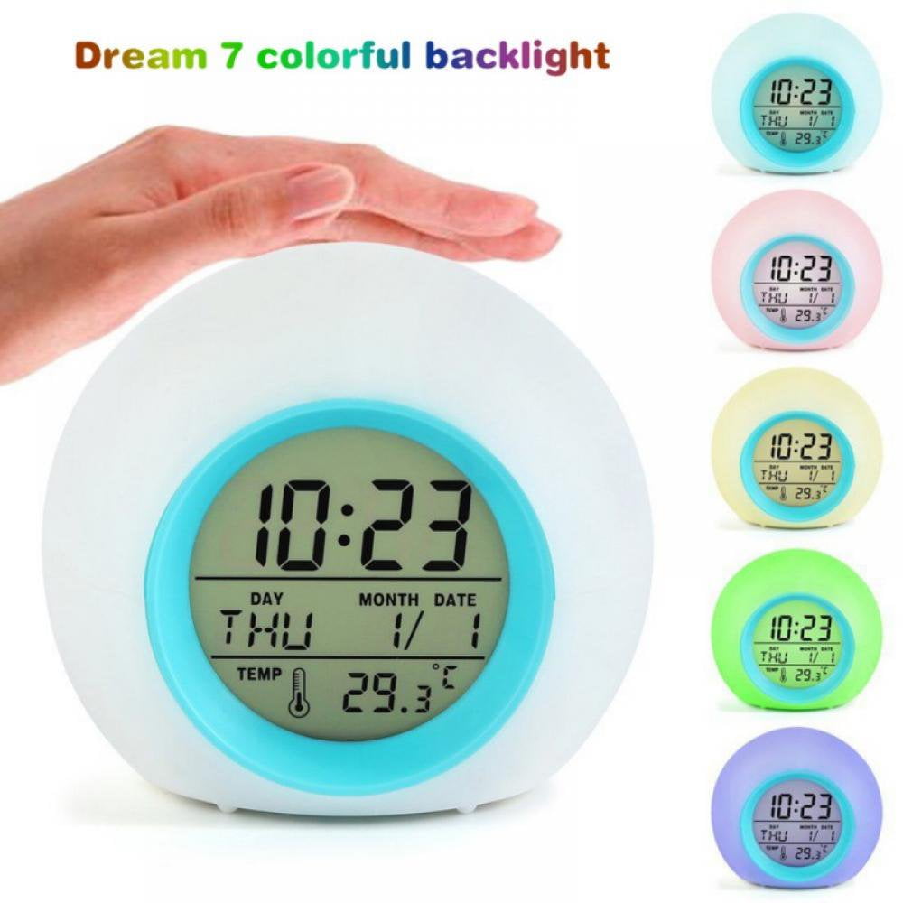 Generic Kids Digital Alarm Clock 7 Color Night Light Snooze Temperature Detect For Toddler Children Boys And Girls Students To Wake Up At Bedroom Beds