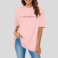 thumbnail image 2 of JIRNDf Hauts pour Femmes T-Shirts d'Été Tendance Imprimé Lettres Surdimensionné Col Rond Manches Courtes Décontracté Sport Ample Décontracté Simple T-Shirts Graphiques Mignons pour Adolescentes Rose TTG, 2 of 4