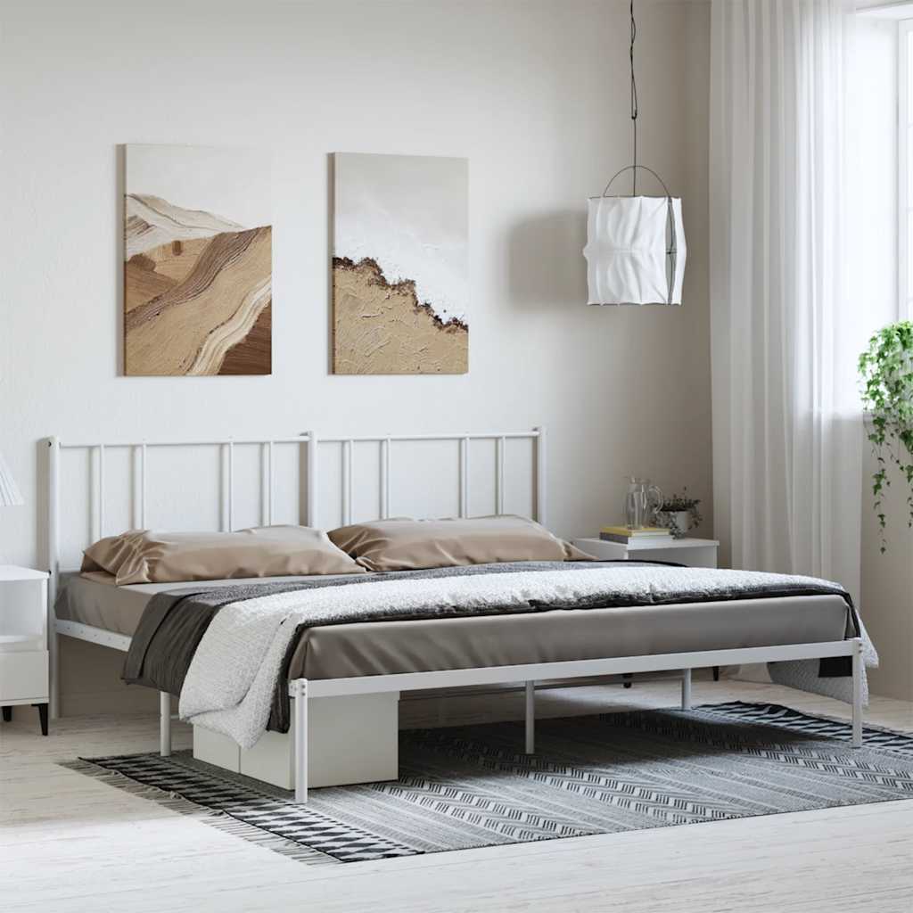 vidaXL Metal Bed Frame with Headboard White 183x213 cm