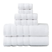 Hitime Bath Towel Sets of 6 Pieces, 2 Bath Towels 2 Hand Towels 2 Washcloths, 100% Cotton Highly Absorbent Towels for Bathroom, Gym, Hotel - White