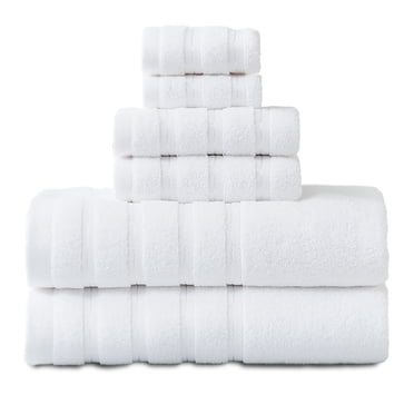 Hitime Bath Towel Sets of 6 Pieces, 2 Bath Towels 2 Hand Towels 2 Washcloths, 100% Cotton Highly Absorbent Towels for Bathroom, Gym, Hotel - White