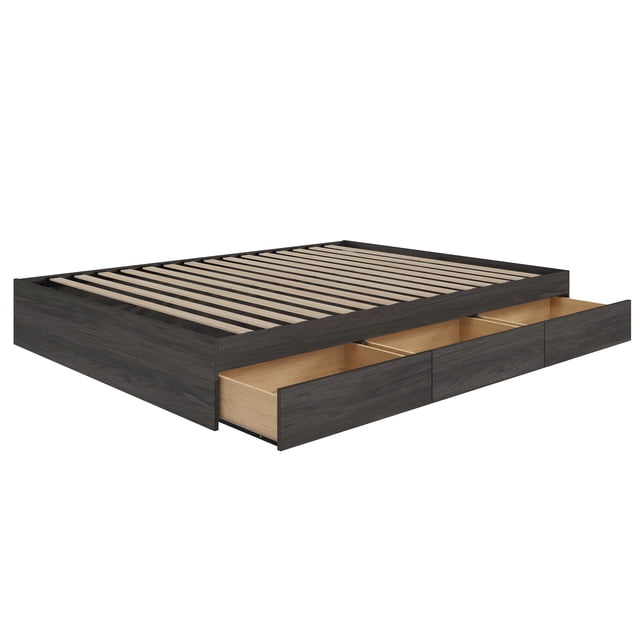 Nexera 3 Drawer King Size Storage Bed Frame, Bark Gray
