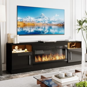 BOSSIN Fireplace TV Stand with 36 inch Fireplace Up to 80" TVs,LED Light Entertainment Center with Highlight Storage Cabinet for living room