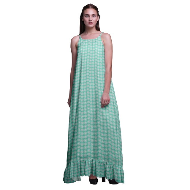 Bimba Robe de Nuit Artistique à Bretelles Spaghetti pour Femmes, Vert Aigue-Marine, TTG