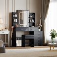 thumbnail image 3 of Vanity Desk with 6 Drawers & Charging Station, Makeup Vanity Set with Adjustable Mirror Lights, Stool & Shelves, 3 of 7