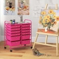 thumbnail image 4 of Costway 12-Drawer Rolling Storage Cart with 2 Sizes Plastic Drawers Hot Pink, 4 of 10