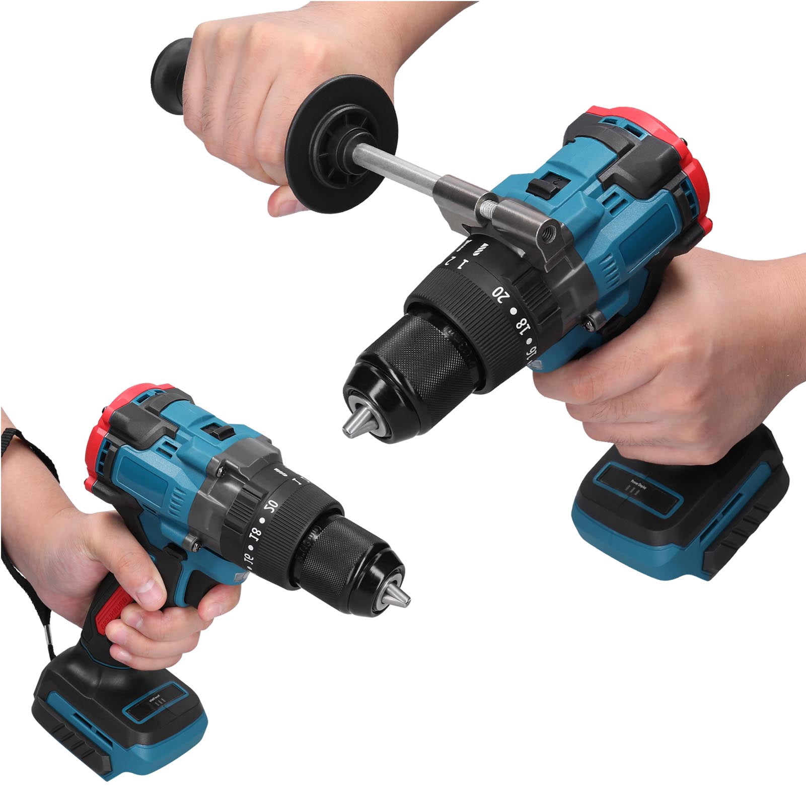 Hand 13mm High Torque Multifunctional Electric Cordless Drill High-power Cordless Rechargeable Hand Drills Brushless Motor Home DIY Electric Power Tools