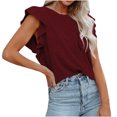 thumbnail image 1 of Pompotops Mode Femme Décontracté Col Rond Double Couche à Volants Poche Manches Courtes Chandail Haut T-Shirt Blouse, 1 of 7