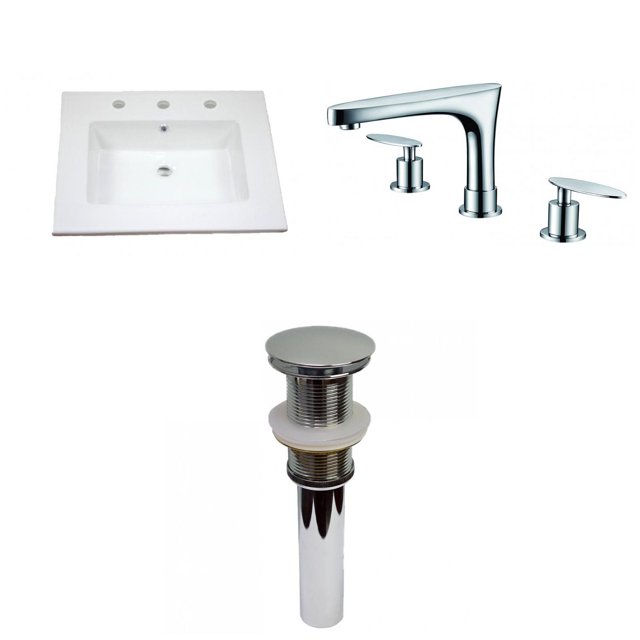 American Imaginations 25-in. W 3H8-in. Ceramic Top Set In White Color - Drain Incl. AI-33123