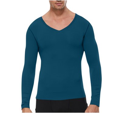 hotojiny Men's Thermal Shirt Fleece Lined Long Sleeve Athletic Base Layer Undershirt Stretchy Slim Fit V Neck Workout Top