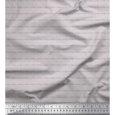Soimoi Gray Heavy Canvas Fabric Stripe & Leaves Printed Fabric 1 Yard 58 Inch Wide
