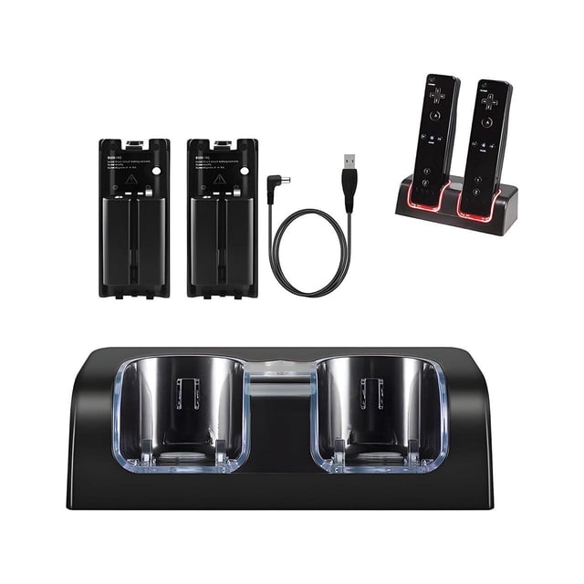 Wii Chargers for Nintenndo Wii Remote Controller, Wii Charger Dock Station with 2 Rechargeable Batteries and USB Charging Cord for for Wii / Wii U Game Remote Controller
