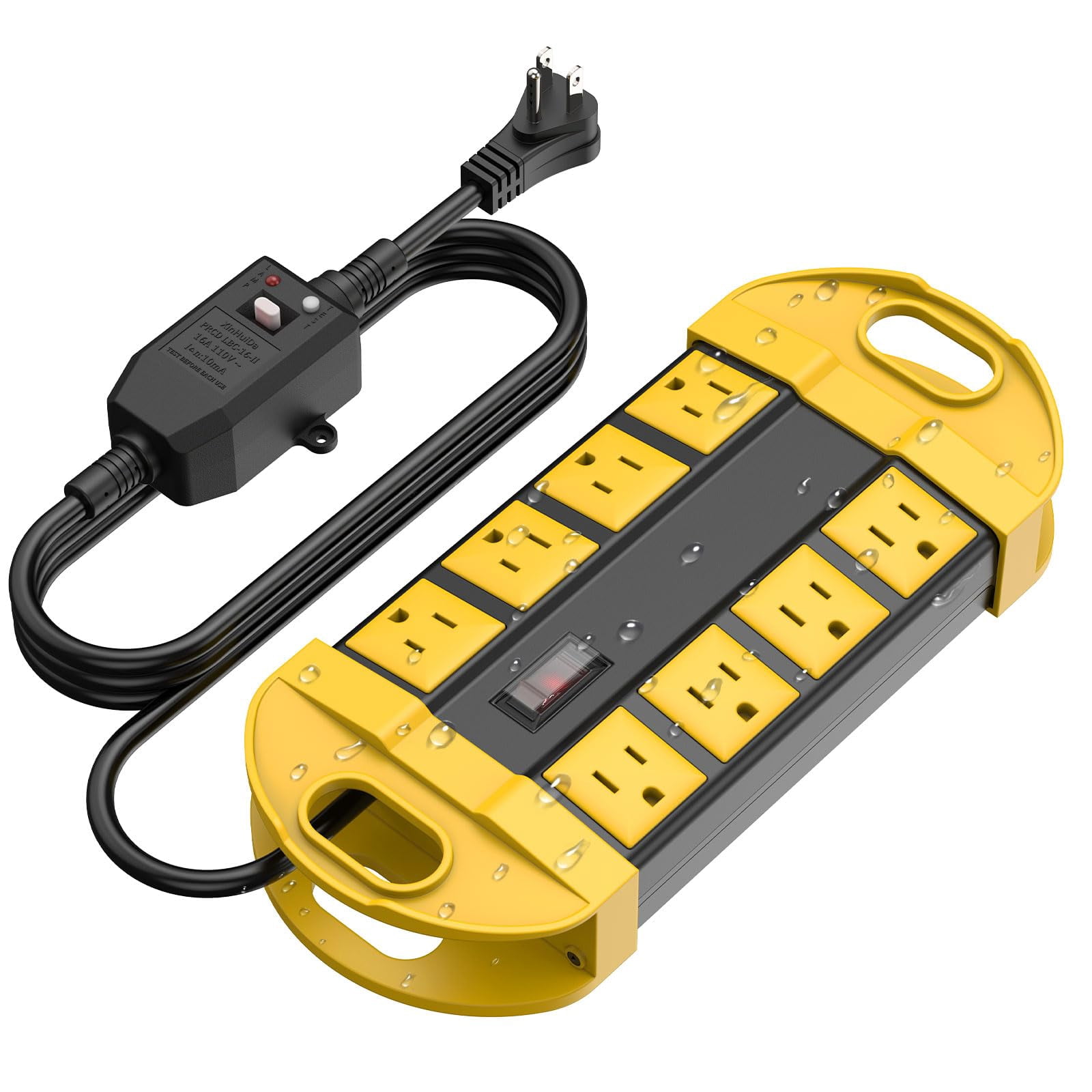 CCCEI GFCI Outdoor Power Strip Weatherproof with 8 AC, Waterproof Extension Cord with Multiple Outlets, Wall Mount Surge Protector Flat Plug, Christm