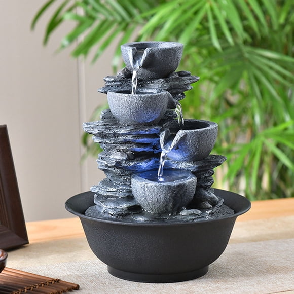 Tabletop Water Fountain Waterfall Landscape Relaxing Living Room Table Decor E