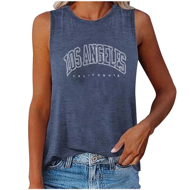 HNMKIU Gym Racerback Tank Tops Casual Round Neck Vest Top For Women Daily Wear Basic Letter Print Tee With Comfortable Fit Spring Summer Outfits