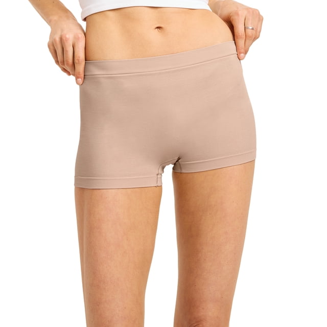 Jockey Culotte Garçonne Sans Coutures pour Femme, Ton beige Neutre, Conçue pour une Taille et une Couverture Complètes. Fabriquée en Mélange Respirant de nylon et d'Élasthanne, Elle Offre une Sensation Légère et Sans Coutures pour un Confort Toute la Journée. Dotée d'Une construction Sans Coutures, d'Une Extensibilité 4 Directions pour un Ajustement Sans Creuser, et d'Un Gousset Tricoté pour un Confort Accru. Idéale pour la collection de Culottes pour Femme.