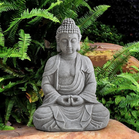 Sunjoy Buddha Statue 20 in. Gray Decorative Buddha Garden Décor Statue