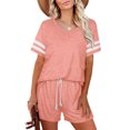 thumbnail image 3 of Ensemble de Pyjama à Rayures pour Femmes, Manches Courtes, Chemise de Nuit avec Shorts, 3 of 5