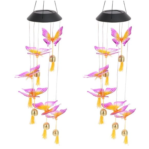 2pcs Solar Wind Chime Pendant Butterflies Bells Hanging Pendant Garden Hanging Decor