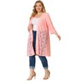 thumbnail image 3 of Agnes Orinda Cardigans pour Femmes Grande Taille en Dentelle Tricot Léger Manches 3/4 Cache-Maillot Cardigans 3X Rose, 3 of 6
