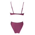 thumbnail image 3 of Women Bikini Solid Color Sexy Square Neck Split Bikini Swimsuit Swimwears Tankinis Set Pink Polyester S, 3 of 4