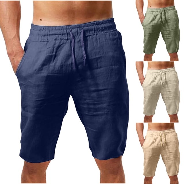 Txeol Linen Shorts for Men Summer Soild Color Beach Shorts Elastic Waist Drawstring Outdoor Shorts with Pockets Breathable Sports Shorts Limited Time Deal,Khaki,XXXL