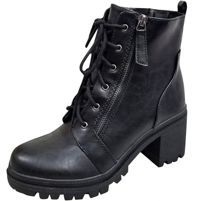 CEHVOM Ankle Boots Women Zipper Solid High Heel Slip Round Toe Fall Winter Chunky Booties