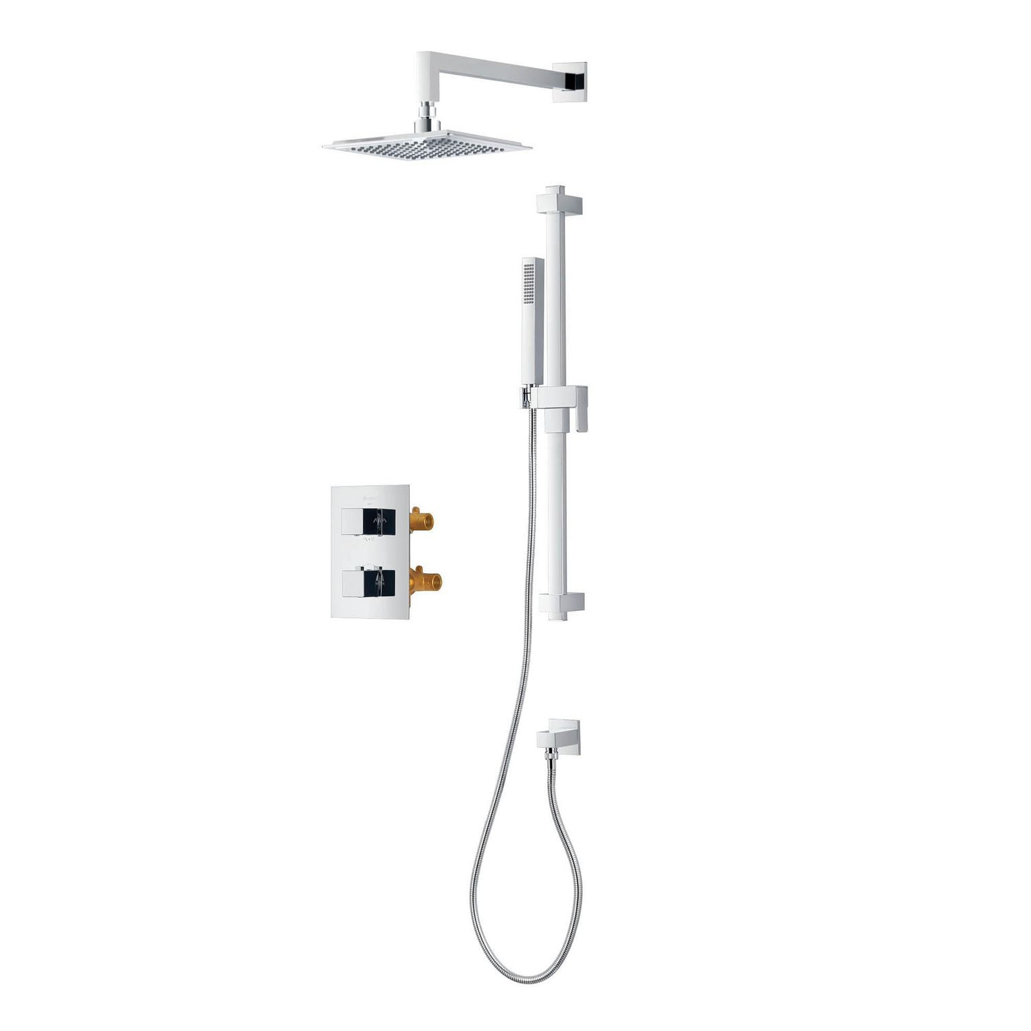 Valve thermostatique carrée 3 functions, Douchette à main, pomme de douche ou simultanément