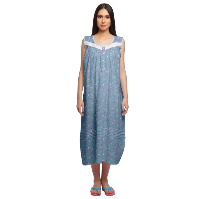 Moomaya Robe de Nuit d'Allaitement à Col Rond Imprimée pour Femmes en Coton