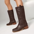 thumbnail image 2 of Dakaela Knee High Boots for Women Square Toe Western Cowboy Boot Chunky Block Heel Wide Calf Riding Tall Boots Coffee Size 7.5, 2 of 5