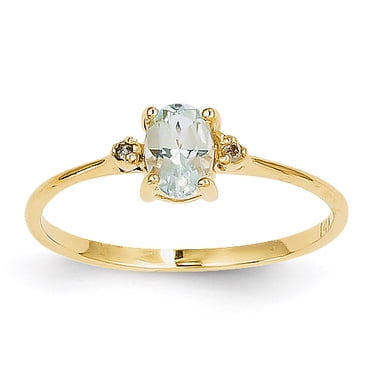 14K Yellow Gold Diamond & Aquamarine Birthstone Ring