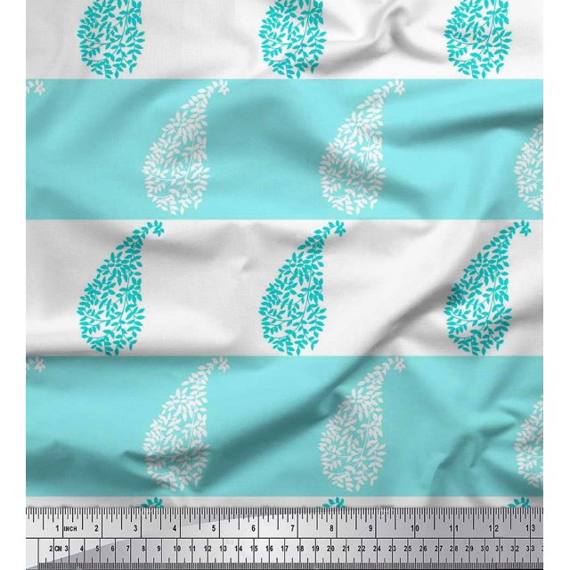 Soimoi Tissu en Poly Georgette Vert Rayé & Paisley Imprimé au Mètre 42 Pouces de Large