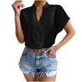 thumbnail image 1 of Women Solid Color Tops Button V Neck T-Shirts Blouse, 1 of 11