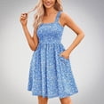 thumbnail image 2 of Pisexur Robes d'Été pour Femmes Robe Bohème à Imprimé Floral Sans Manches à Encolure Carrée à Larges Bretelles Robe Midi Tunique Taille Haute Robe Trapèze Mini Décontractée Élégante Fluide Hawaïenne de Plage avec Poche, 2 of 5