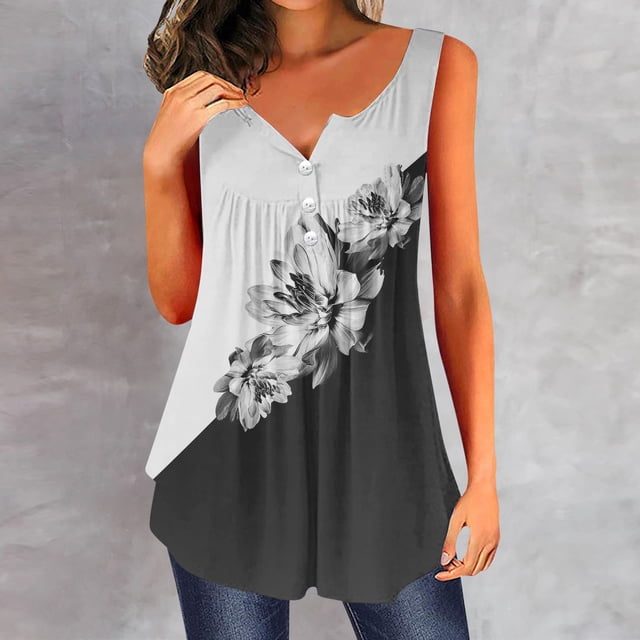 SMihono Hauts pour Femmes Débardeur pour Femmes Mode Débardeur d'Été pour Femmes à Col en V Sans Manches Imprimé Débardeur Décontracté Blouse Débardeur pour Femmes Hauts d'Été pour Femmes