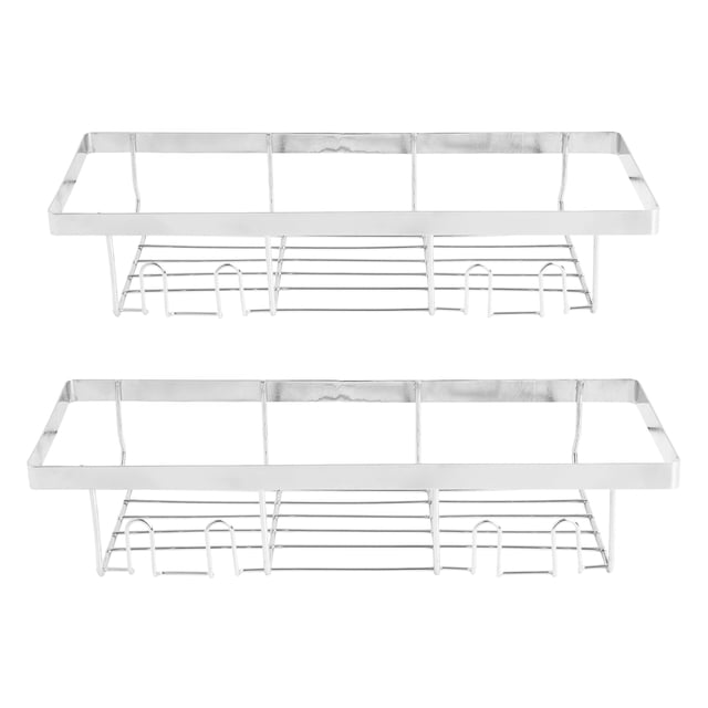 Era Aldo Wall Mount Shampoo Caddy, Bath Organizer, Adhesive, 2-pack in chrome finish, two rectangular wire baskets with open grid bottoms and front hooks for razors or sponges, designed for bathroom storage and shower organization.