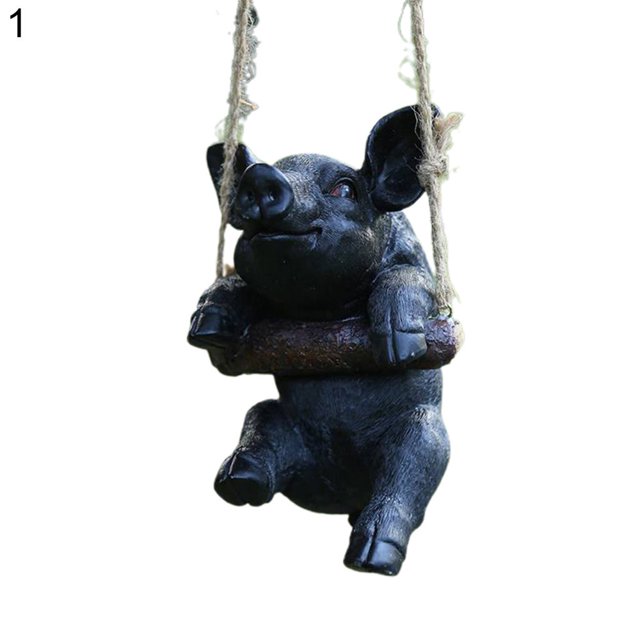 Hanging Statue Animal Pig Shape Landscape Pendant Resin Simulation Swing Figurines Outdoor Decorations