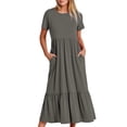 thumbnail image 1 of Robe d'Été pour Femmes 2024 Mode Grande Taille Décontractée à Manches Courtes Col Ras du Cou Robe Décontractée Fluide à Volants Maxi Robe de Plage avec Poches Rabais de 50 % Liquidation!, 1 of 5