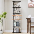 thumbnail image 1 of Flycity 5 Tier Rotating Bookshelf, 360° Display Rotating Bookcase Corner Storage Rack with Special Visible Partition Storage, Black, 1 of 8