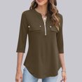 thumbnail image 2 of Timegard Hauts pour Femmes Col en V Fermeture Éclair Manches 3/4 Blouse Confortable Automne Tunique Décontractée pour Leggings, 2 of 9