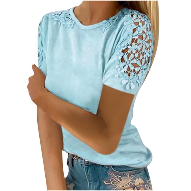 Plebaso T-Shirts pour Femmes 2025 Manches Courtes Col Rond Élégants Blouses Habillées pour Femmes S-5TG