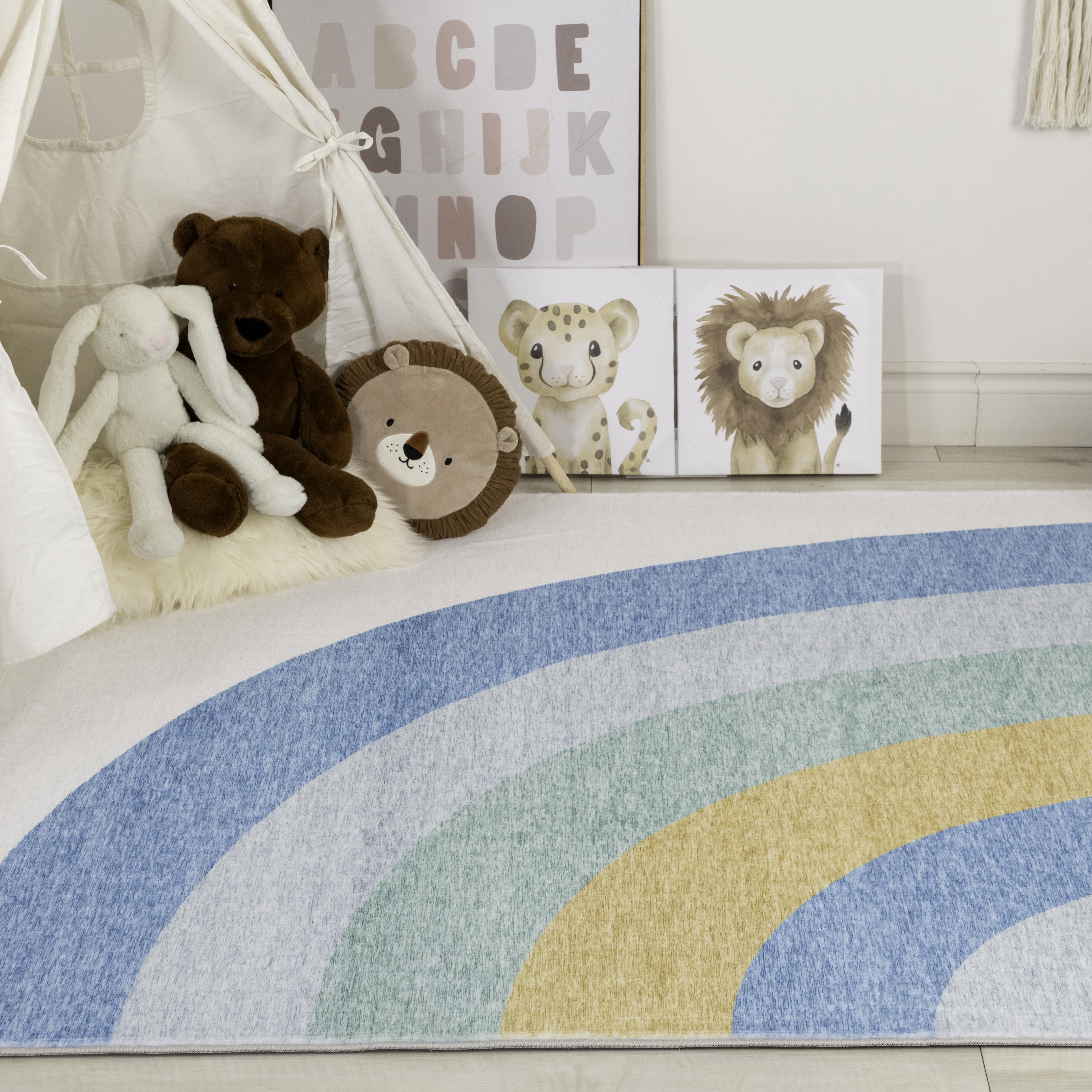 Tapis doux pour la zone de jeu Rug Branch Soft Steps Rainbow, bleu clair ivoire - Garcons et filles dans la salle de jeux, la chambre d'enfant, la chambre