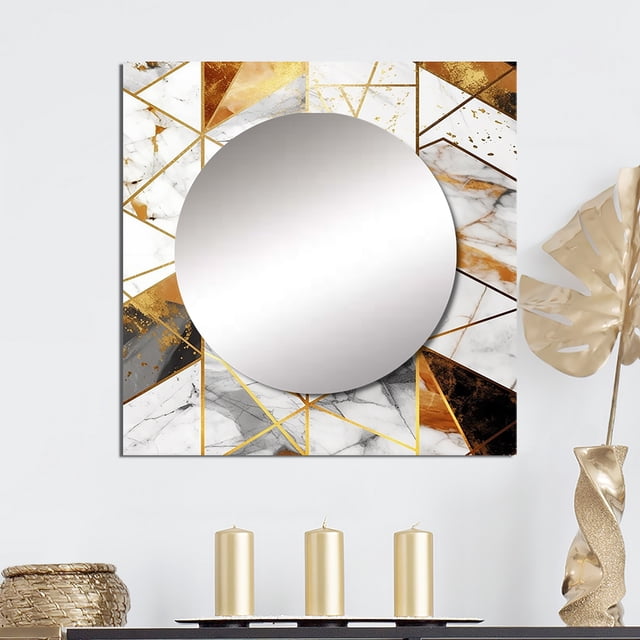 Designart "Golden Symmetry Exploration V" Modern Geometric Square Mirror For Wall Decor - Large Gold Square Printed Wall Mirror Art - Square Modern Mirror - Wall Mounted Square Large Mirror
